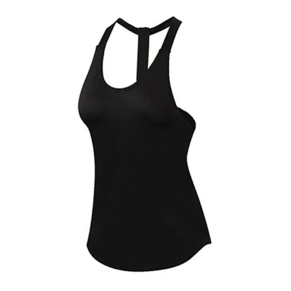 Kvinde Ærmeløs Træningstop T-formet Rygløs Løs Pasform Træning Yoga Top Kvinde Cykling Løb Shirts Sort L