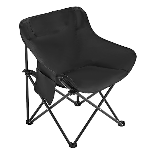 Fällbar campingstol med sidofickor Ergonomisk design Bärbar hopfällbar campingstol för picknick fiske Svart