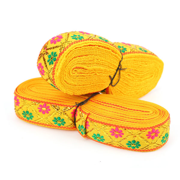 2 st broderad spets lång 7 meter bredd 2,5 cm elegant band för hantverk bröllopsdekoration klänningtillverkning presentförpackning gul