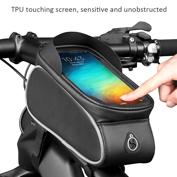 Nylon Svart Vattenspridande Resistent Touchscreen Cykelväska Mobiltelefon Cykel Cykling Paket Utrustning