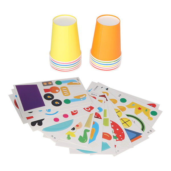 DIY Pappersmuggar Söta Flerfärgade Barn Handgjorda DIY Pappersmuggar Pussel Målningsbara Klistrabara Pappersmugg Leksaker Set