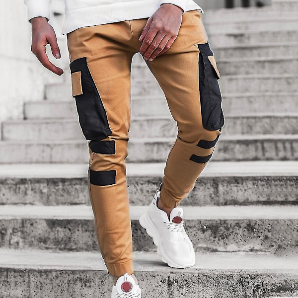 Cargo Combat Bukser Mænd Slim Fit Joggers, Multi-lomme Jogging Arbejdsbukser Khaki 3XL