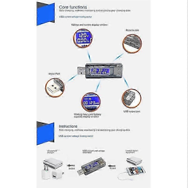 DC Mobil Strømlading Strømspenning Digital Monitor USB Tester Strøm 0-3A Spenning 4-20V Dobbel