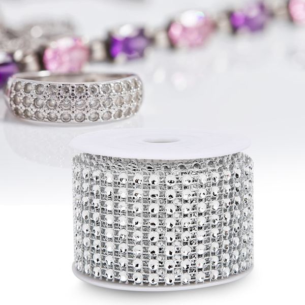 3PCS Rhinestone Mesh Roll Shiny Diamond Wrap Ribbon Trim DIY Hand Made DecorationSilver