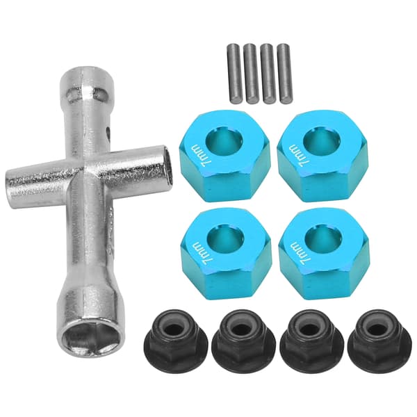12mm Hjul Hex Nav Adapter 7mm Tjock M4 Fläns Låsmutter Korsnyckel Set för 1/10 RC Bil Blå