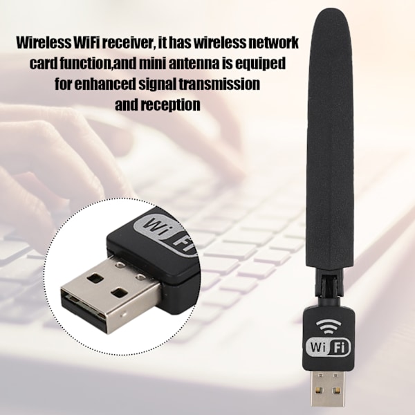Kannettava musta USB2.0-liitäntäinen 2.4G langaton WiFi-sovitin, jossa merkkivalo