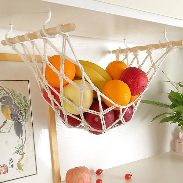 Frukthängmatta under skåpet Macrame med krokar för snygg köksinredning och bananförvaring