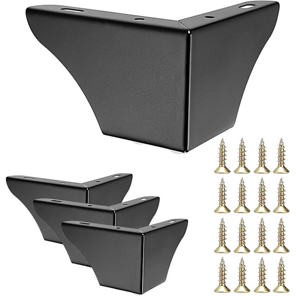 7,5 cm metalliska soffben - Set om 4, moderna solida möbelfötter för soffa, garderob, skåp, bord (svart)