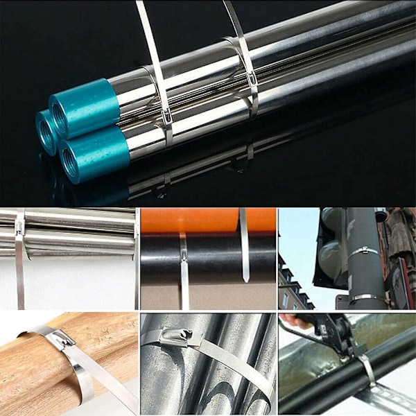 100 kpl ruostumattomasta teräksestä valmistettuja nippusiteitä, 300 mm × 4,6 mm ruostumattomasta teräksestä valmistettuja nippusiteitä, ruostumattomasta teräksestä valmistettuja nippusiteitä pakoputkien kääreisiin, kaapeleiden niputtamiseen, ylläpitoon