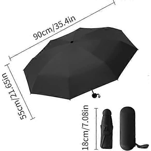 Foldbar Paraply, 6 Ribber Solparaply Vindtæt & Ultralet Mini Lommeparaply Let og Kompakt Vindtæt Paraply til Mænd Kvinder 90 x 55cm