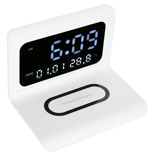 Ur trådløs oplader digitalt vækkeur multifunktion elektronisk skrivebords kalender vækkeur