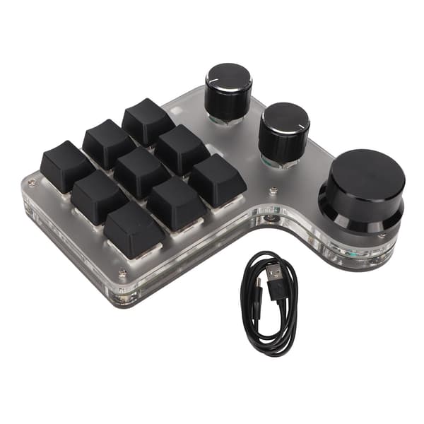Mini anpassat tangentbord 9 tangenter 3 rattar programmerbart RGB-bakgrundsbelyst programmeringsmakrotangentbord för datorprogramvara Svart