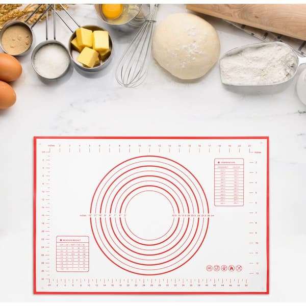 Non-stick silikone bageunderlag med markeringer til æltning af dej, 40x60cm, rød
