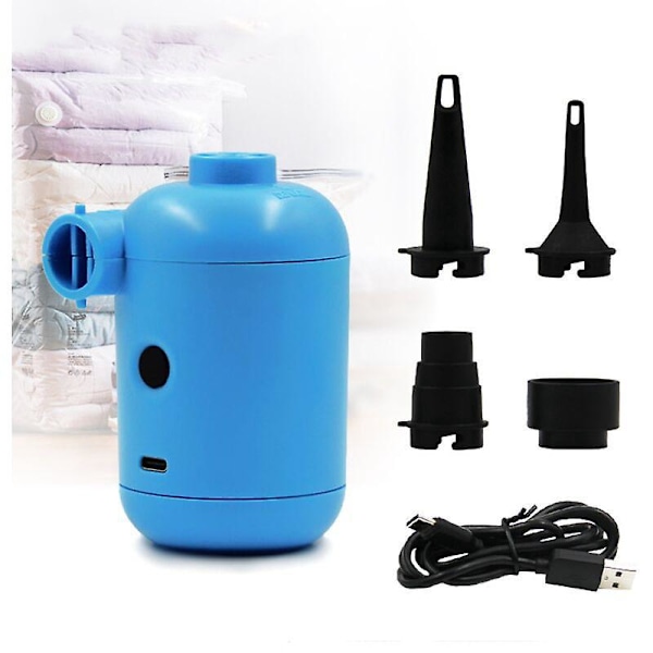 Mini Elektrisk Pumpe, USB Bærbar Camping Elektriske Luftpumper, Hurtig Oppuster og Tømmer, 3 Dyse Oppuster til Luftpool Legetøj