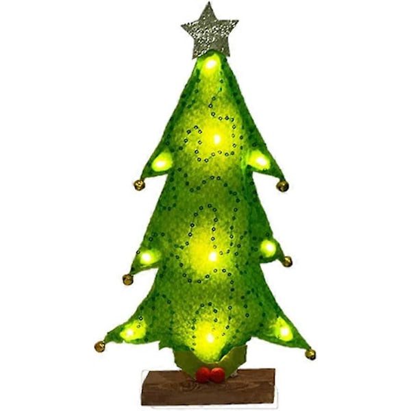 Pöytäjoulukuusi valolla, Mini kangasjoulukuusi puisella jalustalla LED-valoilla Pöytäkoriste Joulu Paras lahja 33x18cm (Vihreä)