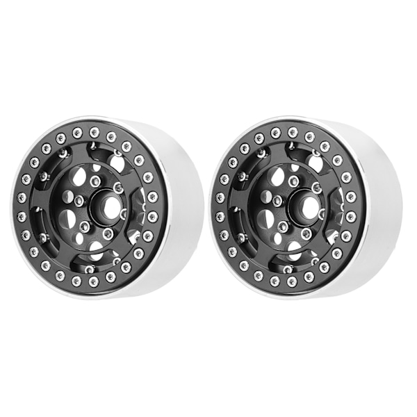 2 stk 1,9 tommers Beadlock-hjul i aluminiumlegering CNC-bearbeiding Universal RC-hjul for Crawler Black