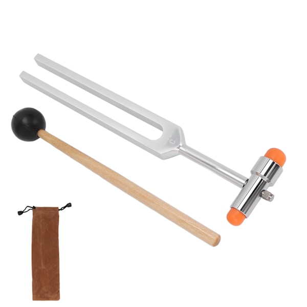 256 Hz Stämgaffel i Aluminiumlegering för Stressreducering, Resonant Stämgaffel med Hammare och Förvaringsväska, Silver