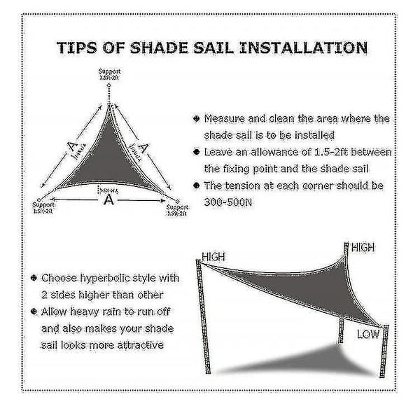 Triangulär Vattentät Solskyddssegel Utomhus Terrassmarkis med 95% UV-Blockering - 10 Storlekar Tillgängliga 4*4*4M krämig-vit