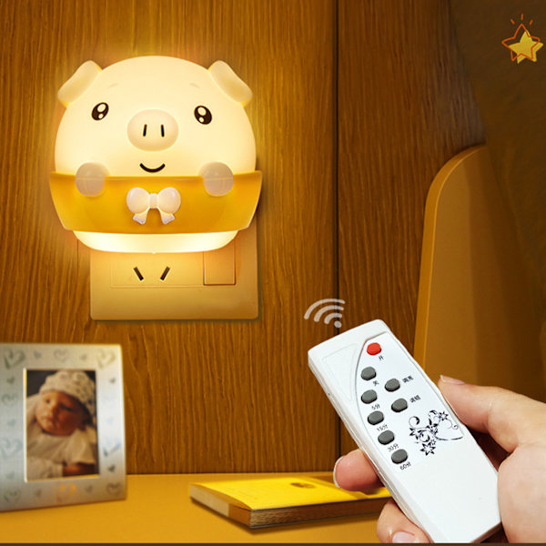 Fjärrkontroll nattlampa ljusstyrka justerbar ögonvänlig mini söt plug in nattlampa för sovrum barnrum gul