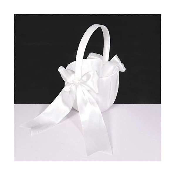 Söt Satin Blomsterflickakorg för Bröllop - Vit - 1 Pack