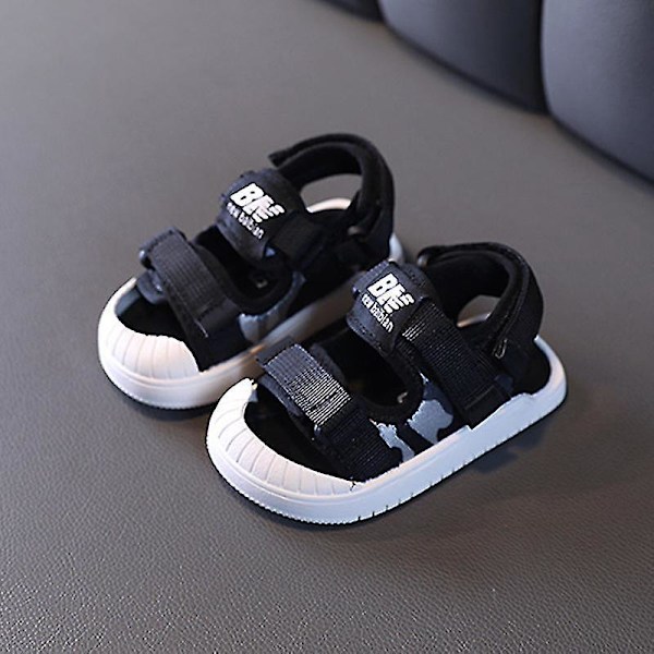 Anti-slip Breathable Black Kids Open Toe Sandals with Soft Beach Shoes Toddler Toe Protection