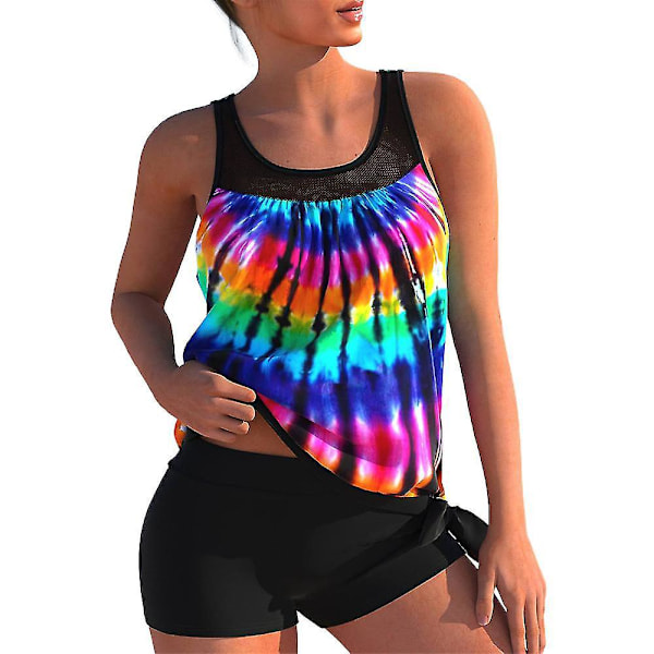 Snygg Tankini-set för kvinnor med boyshorts - Strandkläder M Flerfärgad