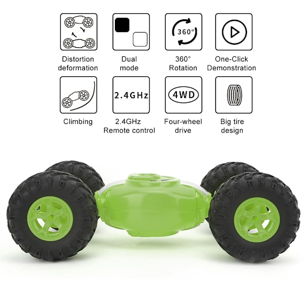 1:12 Stuntbil Dobbeltsidet Firdhjulstræk Deformations Fjernbetjening Crawler ModelGrøn