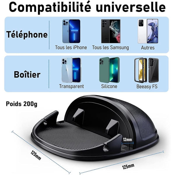 Universal kojelaudan autopuhelinteline iPhone 14 13 12 Pro Max 11 XR XS 8 7 Plus:lle, Samsung Galaxylle, Huaweille, OnePlusille ja muille