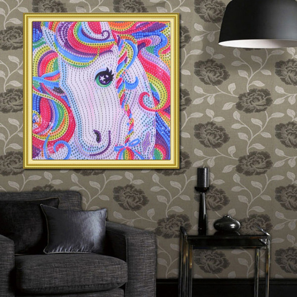 Farget hest diamantmaleri Rammeløst dekorativt DIY diamantmaleri 30x25cm