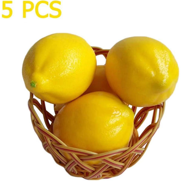 Kunstige frugter til dekoration, falsk gul citron, simulering af frugter og grøntsager, indretning til hjemmet og køkkenet kunstig lime X5pcs-phwj