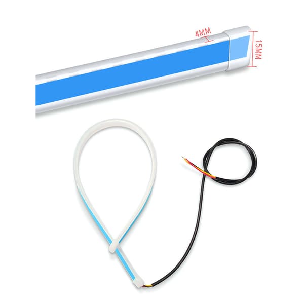 Bil Forlygte LED Strip Lys Dobbelt Farve Dynamisk Kørelys Blinklys Strip Rør Lys 60cm Isblå og Gul