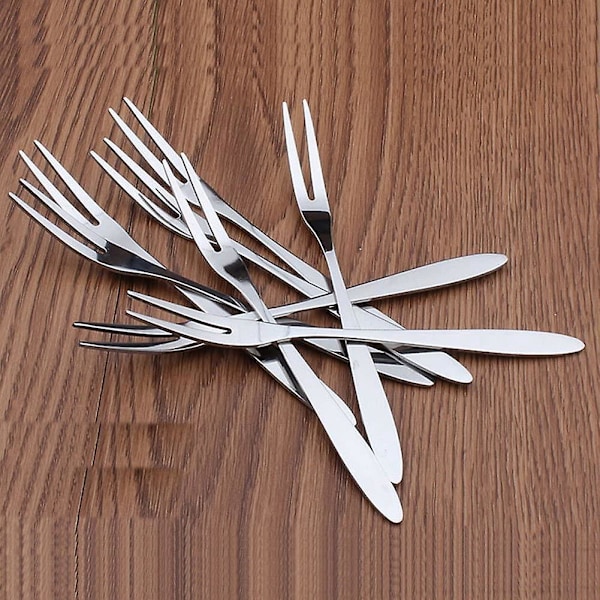10 Stycken Rostfria Fruktgafflar Cocktailgafflar Två Uddar Dessert Tårtgafflar Musselgafflar Provsmakningsgafflar 13 cm för Frukt BBQ Fest Samling Sup