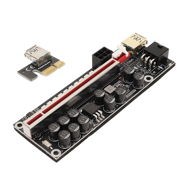 PCIE Riser Strømadapterkort 6 Pin Kompatibel 1X 4X 8X 16X PCIE Interface Plug and Play USB Riser Strømadapterkort Sort