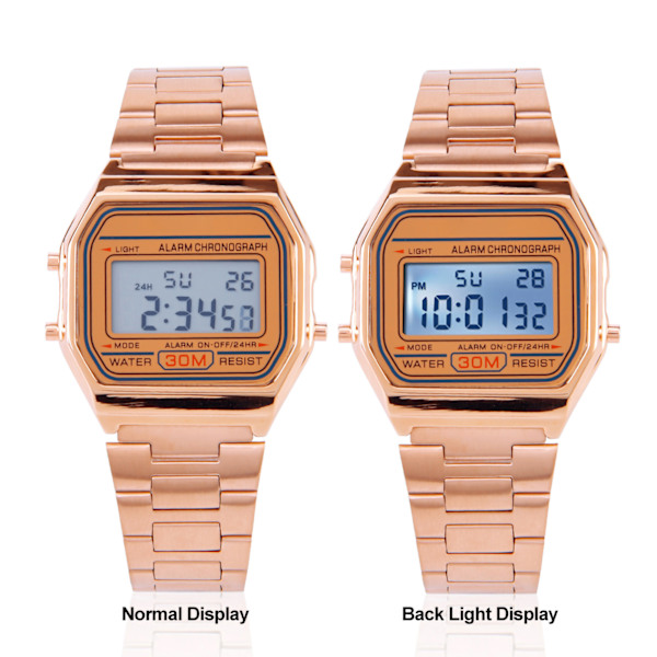 Digital LED-baklys Elektronisk armbåndsur i rustfritt stål rektangel-armbåndsur (rose gull) Rose Gold