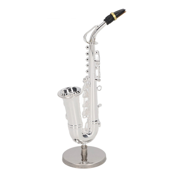 Alto Saksofon Ornament Mini Saks Dekorasjon Musikk Instrument Modell Gave med Boks Base 14cm