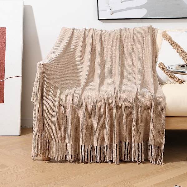 1 st Dekorativ Filt Sofföverdrag Sängöverkast Filt med Söt Modefrans (130*150CM, khaki)