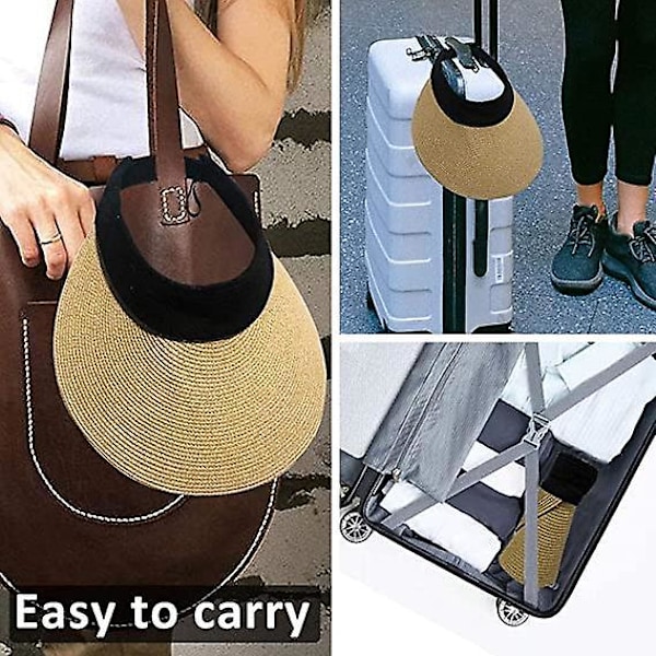Snygg hopfällbar solhatt i halmstil för kvinnor - bred brätte, UV-skydd, strandmössa, koreansk stil