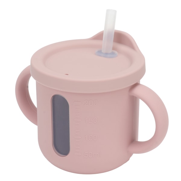 Silikon Tutetkopp Dobbel Håndtak Lett Lærekopp for Småbarn med Tettsittende Lekkasjesikker Lokk for Hjem Reiser Rosa