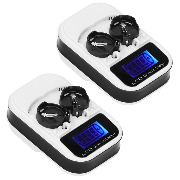 2 stk. LCD-knapbatterioplader til LIR2016 LIR2025 LIR2032 ML2016 ML2025 ML2032 CR2032 EU-stik 100‑240V