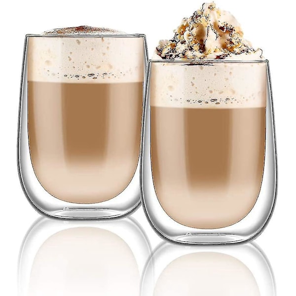 Kaffeglasssett med 2 stk - Dobbelvegget for Cappuccino, Latte og Macchiato