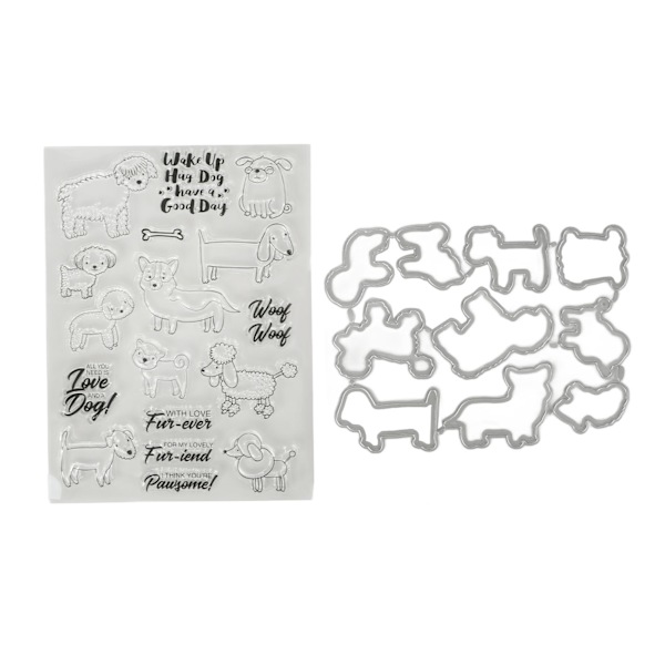 Klart stempelsett unikt hund- og saue-design transparent stempel preging skjærende dyse sett for DIY Scrapbook håndverk