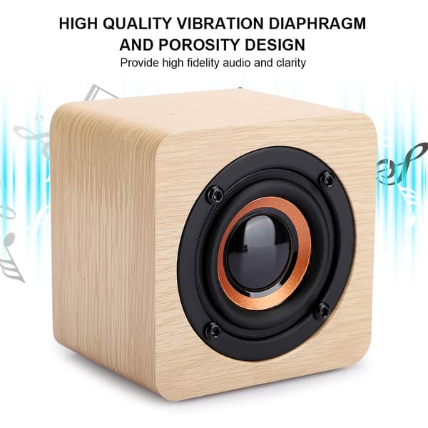 Mini Gul Lille Træ Trådløs Bluetooth Højttaler USB Opladning Bærbar Terning