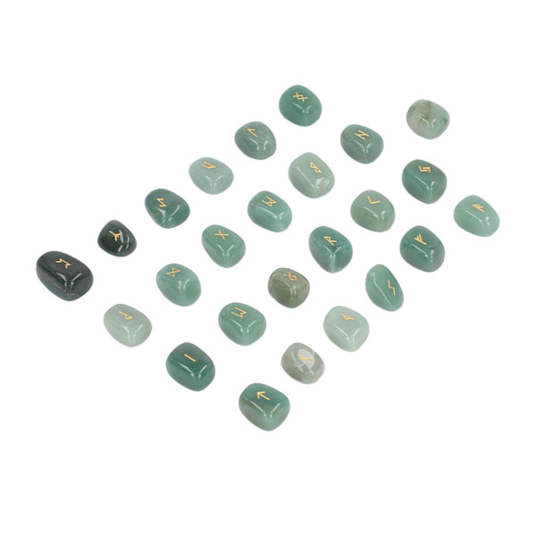 25 st rune stenar set handgjorda polerade grön aventurin bärbar graverad äldre alfabet för nybörjare proffs
