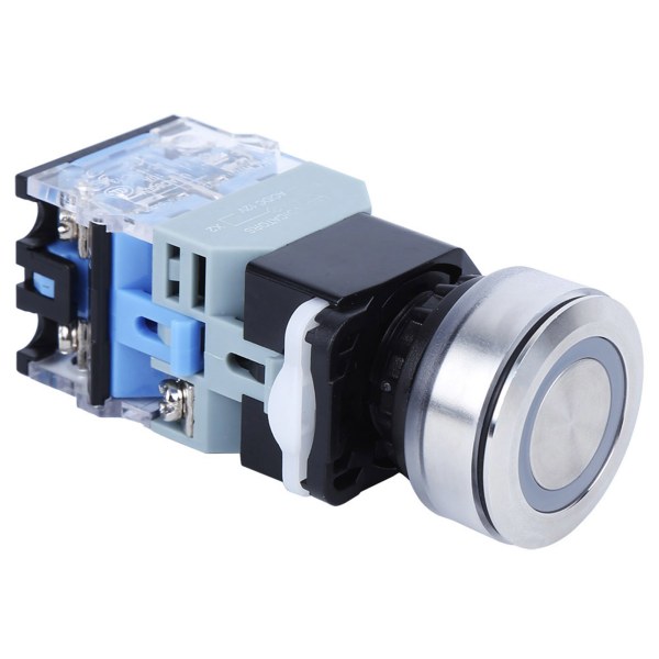 Kompakti painikekytkin sinisellä valolla 30 mm asennushalkaisija LA38 AC DC12V (itselukittuva)