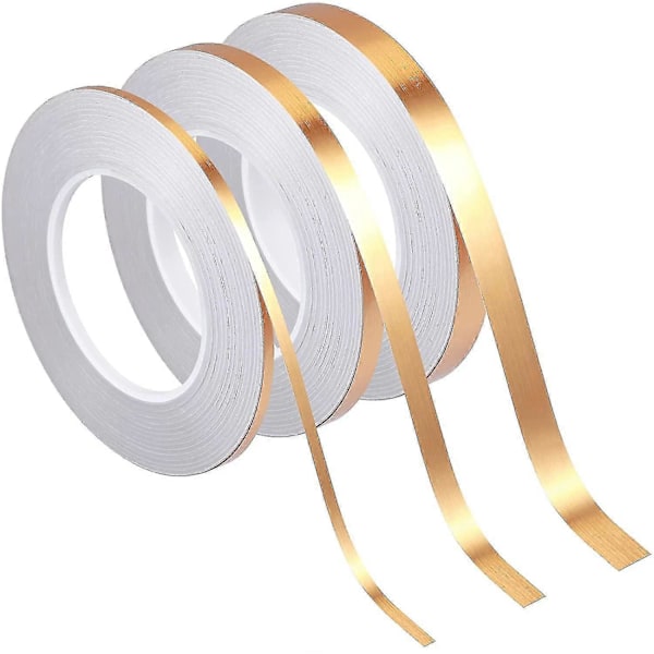 3 Rullar Dekorativa Remsor Självhäftande Guldtejp Metalliserad Polyesterfolietejp Guld Washi Tejp För Accentvägg Detaljering Grafik Bil Och Båt Utsmyckning