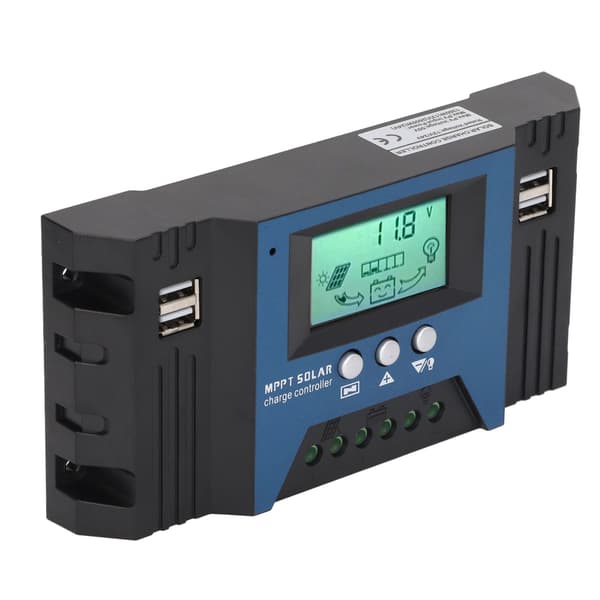 12V 24V Solladdningsregulator 4 USB-portar 5V 2.5A Parameterjusterbar LCD-skärm för hem, husbil, båt 100A