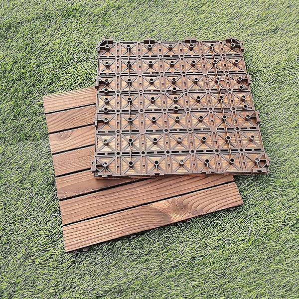 Utendørs tregulvfliser, sammenlåsende terrassefliser vanntette og anti-korrosjons utendørs DIY skjøting tregulv for uteplass veranda bakgård