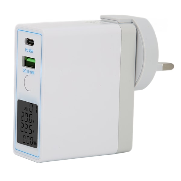 USB C vegglader PD QC 3.0 2-porters hurtigladerblokk AC100-240V med knappbryterdisplay bærbar lader US-plugg med UK-adapter