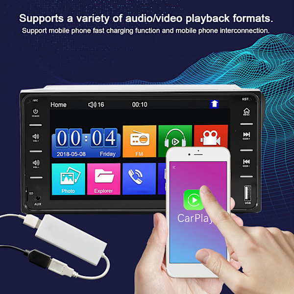 7-tums bil MP5 multimediaspelare FM-stereoradio Bluetooth handsfree passar till Corolla