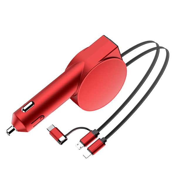 Biltelefonladdare USB 3 i 1 2 trådar Teleskopisk 8:e generationens supersnabbladdning Multifunktion 40W Röd
